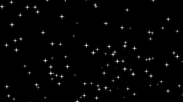 Twinkle star animation, magic particles, Blinking retro vector stars and dots, Rising stars or fireflies isolated on black background, twinkling starry night sky .4k animation