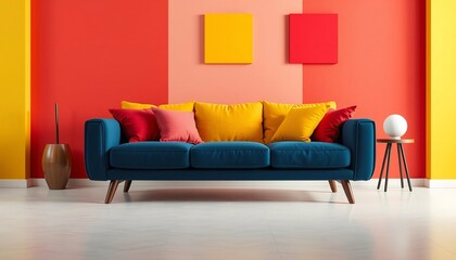red sofa in a room in the white background.