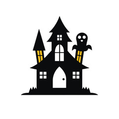 Spooky haunted house silhouette for halloween celebrations