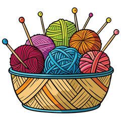 Colorful balls of yarn with knitting needles and wool threads for craft hobbies
