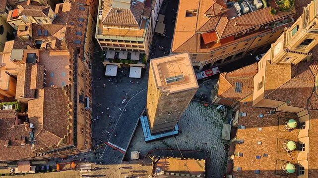 Aerial View of Asinelli Tower in Bologna, Italy

