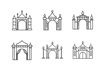 Naklejka premium festival entrance gate icon line art vector illustration