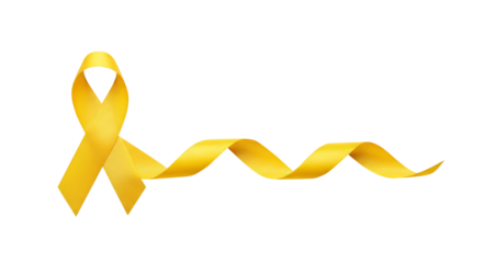 Yellow ribbon on transparent background. Png clip art for International Childhood Cancer Awareness Month campaign and charity promotion.