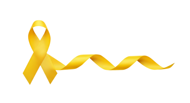 Yellow ribbon on transparent background. Png clip art for International Childhood Cancer Awareness Month campaign and charity promotion.
