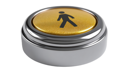 Metallic button with gold center, walking figure icon