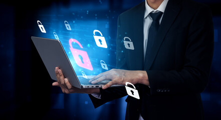 Digital security concept illustrating a cybersecurity breach, with a red unlocked padlock indicating data exposure among secure systems, emphasizing system vulnerability and risk Vouch