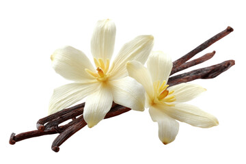 Close-up of vanilla flowers and pods