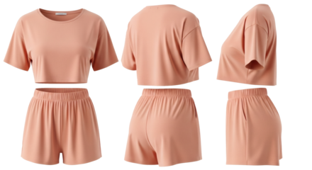 Women's  Short Sleeve Crop Top and Shorts Pajama Set Mockup