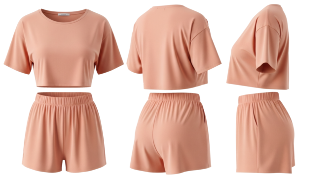 Women's  Short Sleeve Crop Top and Shorts Pajama Set Mockup
