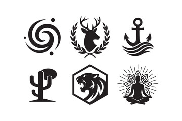 Collection of Black and White Logos Representing Diverse Concepts and Themes for Branding Purposes and Creative Designs and Unique Visual Identity