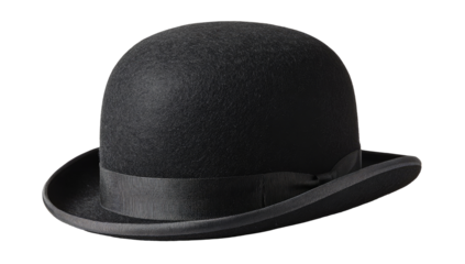 Dark gray bowler hat, angled view