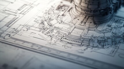Fototapeta premium Examining engineering blueprint closeup workshop technical illustration indoor detailed focus on composition