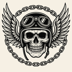 Edgy skull with wings and chain emblem