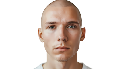 portrait of a bald man with a serious Isolated transparent on white background