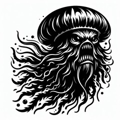 Fototapeta premium Fearsome jellyfish monster with tentacles and sharp teeth