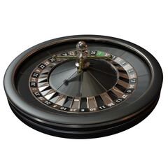Naklejka premium Casino roulette on a completely isolated background, black roulette wheel on a white background