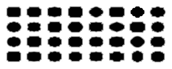 Collection of Black Decorative Labels and Frames on White Background