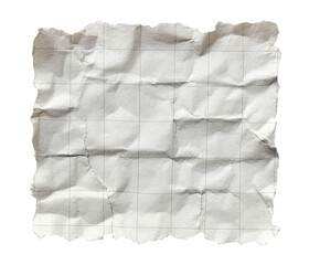 Obraz premium Crumpled and torn sheet of lined paper with a grid pattern, isolated on transparent background.