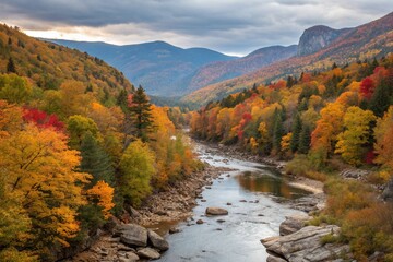 Panorama of the river valley in the mountains scenic outdoor in autumn