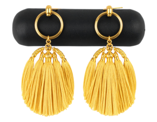  “Elegant Gold Tassel Earrings with Matching Gold Ring, isolated on a transparent background”.