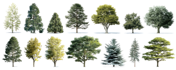Variety of trees in a grid format