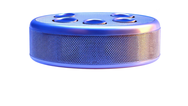Cylinder-shaped smart speaker with mesh sides & top buttons