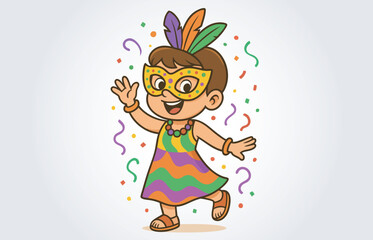 Kids Cartoon mascot celebrating brazil carnival