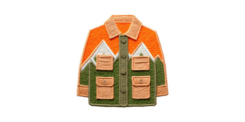Embroidered Jacket Patch With Mountain Design. Outdoor Adventure And Fashion Accessory Isolated On Transparent Background