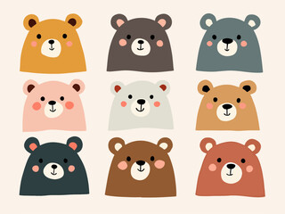 set of funny animals, set of expression cute bear