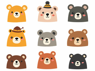 Cute set of funny cartoon animal vector icons including a bear