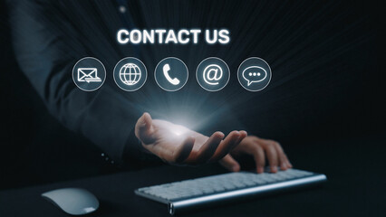 UI concept for contact us section showing icons for email, web, phone, and message. Contact and support icons help streamline business communication and improve customer contact experience. Elide