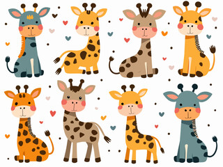 Seamless pattern with giraffe and baby safari animal vector illustration featuring cute cartoon mammals in a fun wild jungle nature art style © Chelsea