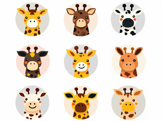 Funny cartoon giraffe vector set for wild animal zoo collectionv