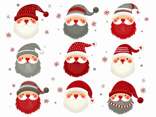 Cute cartoon Santa Claus and snowman set for Christmas and New Year holiday vector illustration