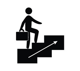 Businessman Climbing Stairs Vector Icon – Career Growth, Success and Progress Symbol