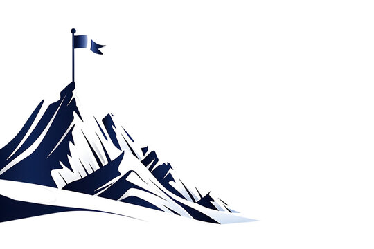 Conquer your goals reaching the summit with a flag atop a majestic snowy mountain peak.