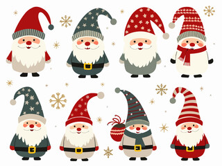Cheerful Christmas Gnomes and Santa Figurines Wearing Colorful Hats for Holiday Cheer

