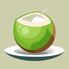 illustration of a glass of green coconut juice with a straw