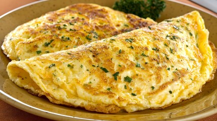 Classic Golden Omelette with Fresh Herbs on a Plate Ready to Serve for a Delicious Breakfast or Brunch Experience