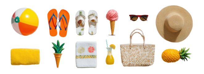 Colorful beach vacation essentials