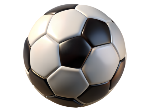 3d illustration of classic black and white soccer ball isolated on transparent background, representing the sport of football and athletic competition