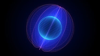 Technology blue sphere with connecting dots and lines. Digital abstract network structure. 3D rendering.