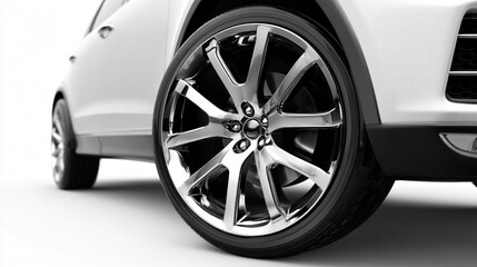 Professional Car Wheel Side View on White Background