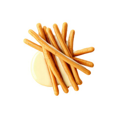 Delicious Breadsticks Dipped in Creamy White Chocolate Sauce - Overhead Studio Shot
