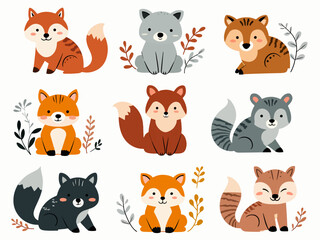 Minimalist Boho Woodland Animal Characters in Warm Autumn Colors