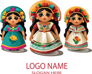 Regional Mexican Dolls logo icon vector white background .