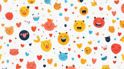 Joyful emoji celebration digital space graphic pattern cheerful environment aesthetic viewpoint lively laughing faces