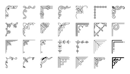 Obraz premium Collection of Decorative Corner Ornaments and Borders in Black and White