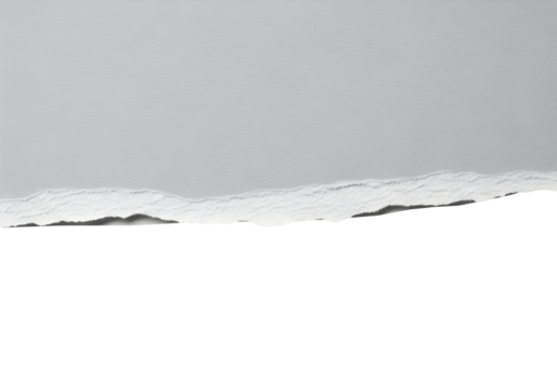 The delicate, whisked-apart edge of white paper creates a striking texture against the clean grey background, a study in abstract form and separation.