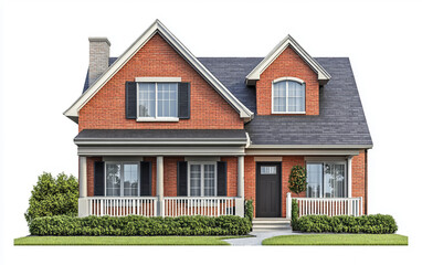 Modern brick townhouse in a suburban residential neighborhood isolated on white background PNG